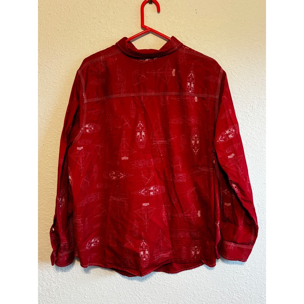 Lauren Ralph Lauren Red Nautical Blueprint Sailboat Button Down Shirt 2X LRL - Picture 5 of 8